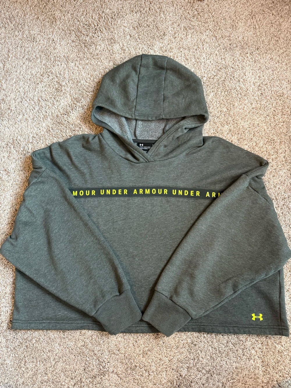Under Armour Women’s Medium Loose Fit Cropped Hoodie Gray Neon Logo